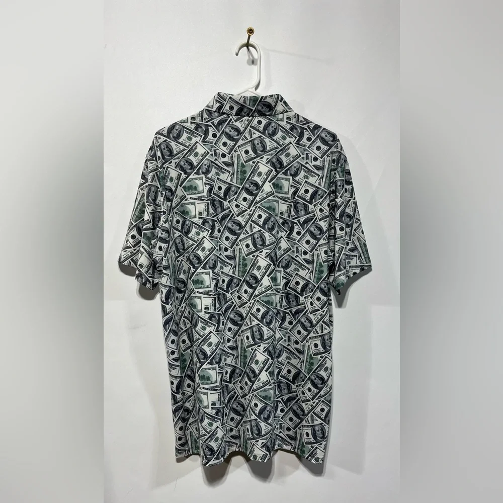 HRESKI Green & White $100‎ Money-Print Golf Polo Shirt Size Large NWOT